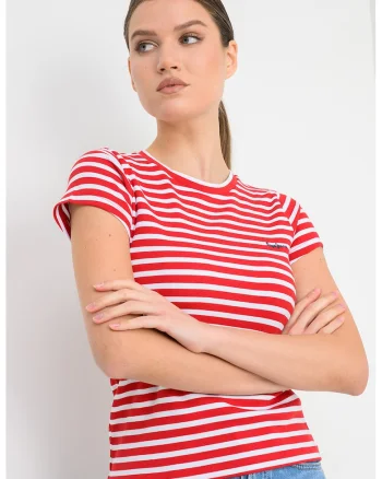 Tricou cu model in dungi Merida, Rosu/Alb