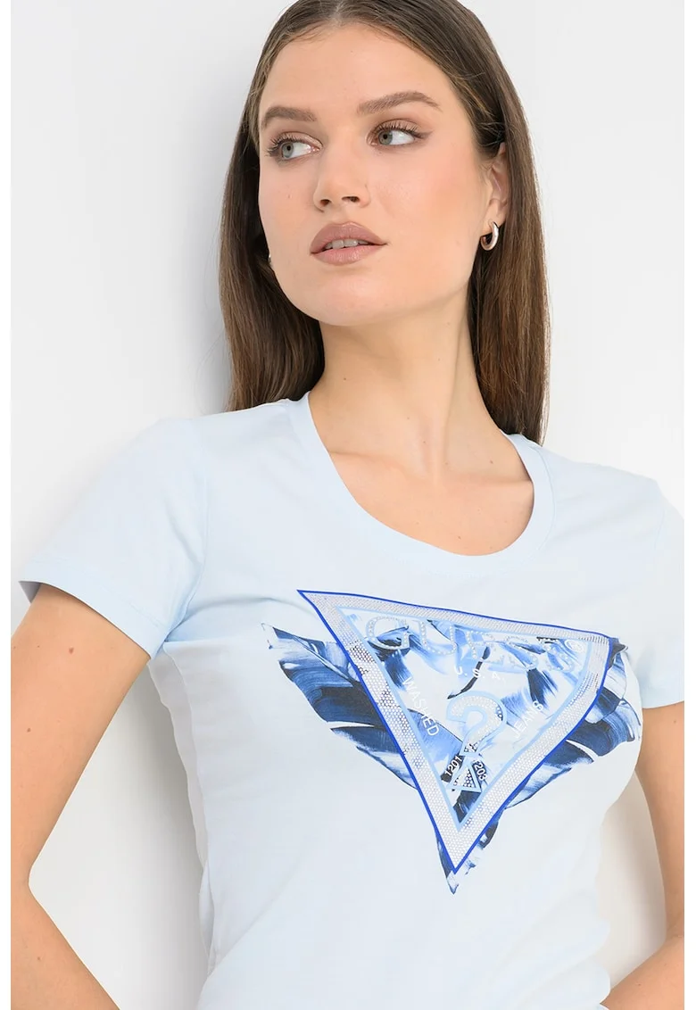Tricou slim fit cu logo, Albastru