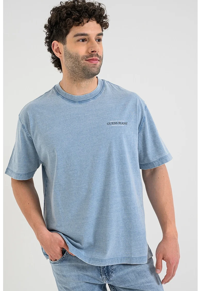 Tricou lejer din bumbac, Albastru prafuit