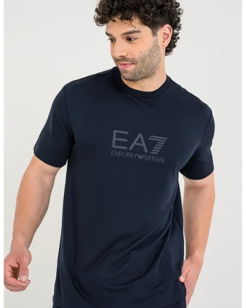Tricou din amestec de modal cu imprimeu logo, Albastru ultramarin