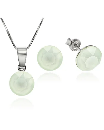 Set Argint 925 placat cu rodiu cu cristale Swarovski® Xirius Powder Green 8mm Surub + Lant