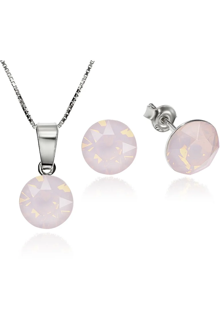 Set Argint 925 placat cu rodiu cu cristale Swarovski® Xirius Opal Rose 8mm Surub + Lant