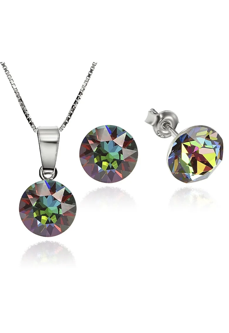Set Argint 925 placat cu rodiu cu cristale Swarovski® Xirius Vitrail Medium 8mm Surub + Lant