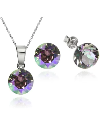 Set Argint 925 placat cu rodiu cu cristale Swarovski® Xirius Vitrail Light 8mm Surub + Lant