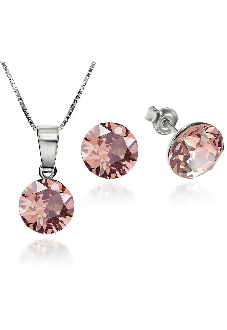 Set Argint 925 placat cu rodiu cu cristale Swarovski® Xirius Blush Rose 8mm Surub + Lant