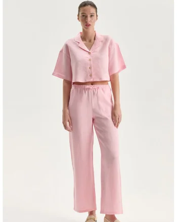 Pantaloni relaxed fit de in, Roz pastel