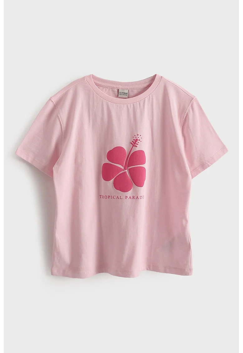 Tricou regular fit cu imprimeu floral, Roz prafuit