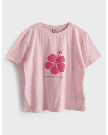 Tricou regular fit cu imprimeu floral, Roz prafuit
