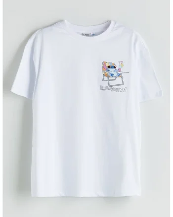 Tricou cu imprimeu grafic, Alb/Albastru prafuit