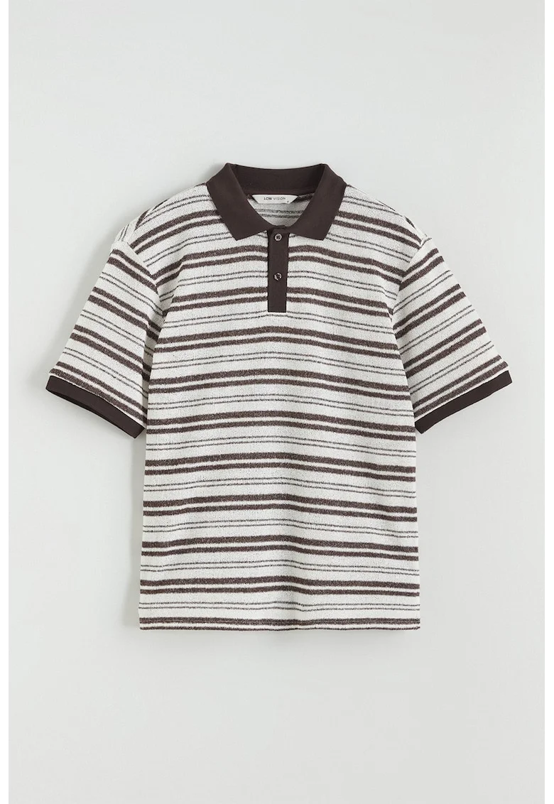 Tricou polo cu dungi, Alb/Maro