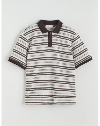 Tricou polo cu dungi, Alb/Maro