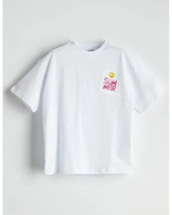 Tricou cu imprimeu pe spate, Alb optic/Roz