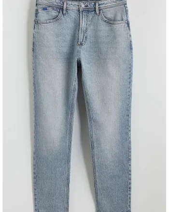Blugi slim-fit cu talie medie, Albastru deschis