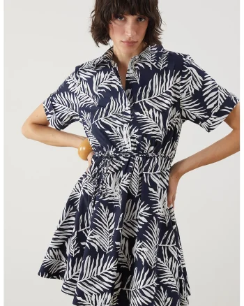 Rochie mini cu imprimeu tropical, Alb/Albastru ultramarin