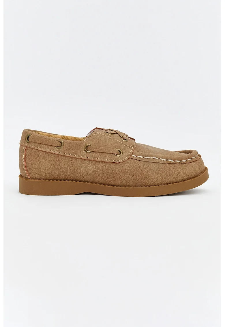 Mocasini din piele ecologica cu varf rotund, Maro camel