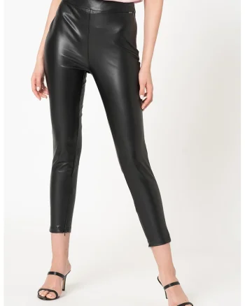 Colanti crop de piele ecologica, Negru