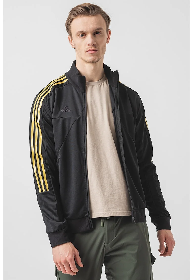 Bluza de trening cu fermoar si logo Tiro, Auriu/Negru