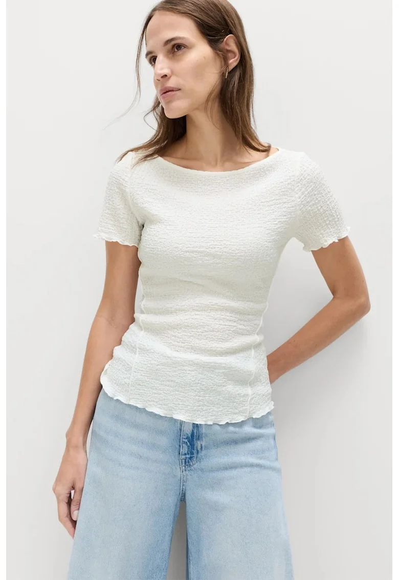 Tricou cu decolteu barcuta, Alb murdar