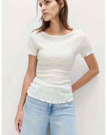 Tricou cu decolteu barcuta, Alb murdar