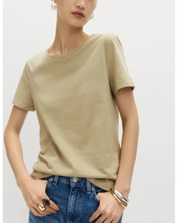 Tricou cu decolteu rotund si model uni, Kaki