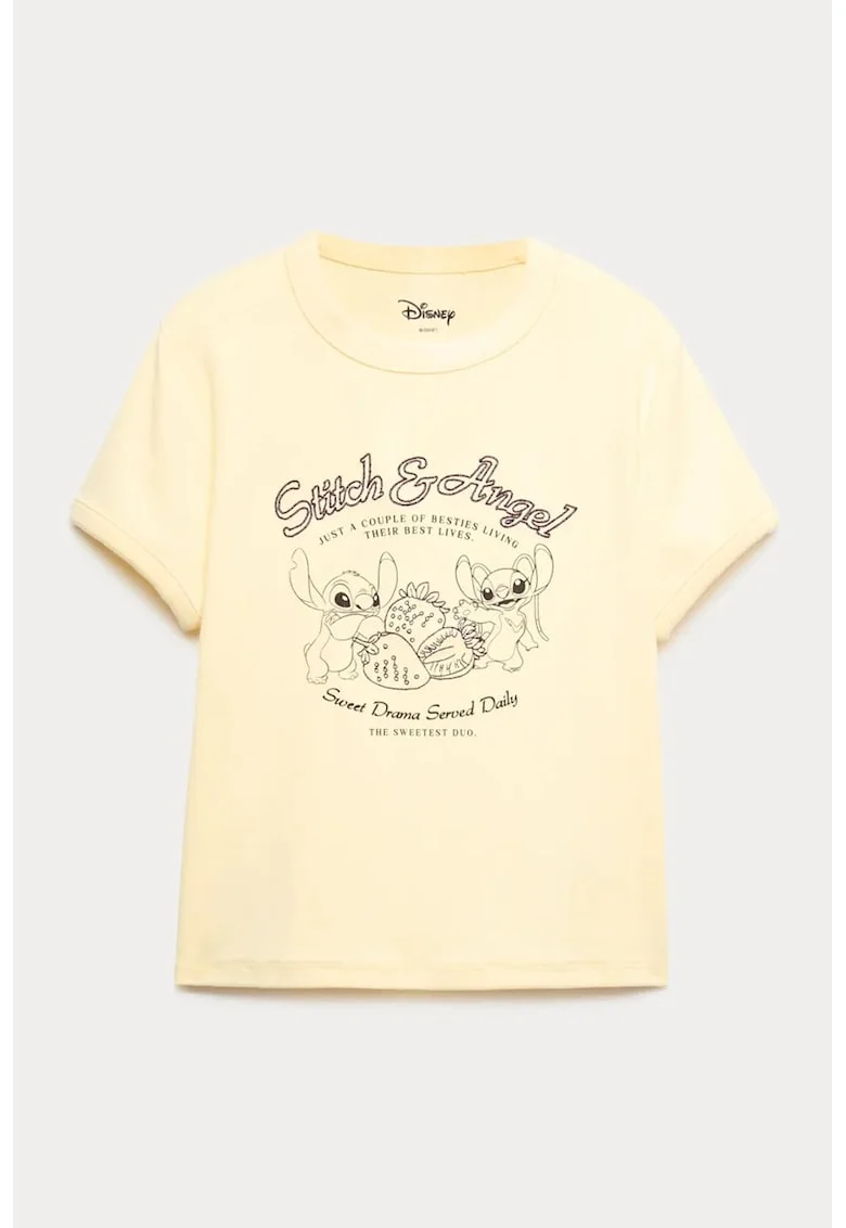 Tricou cu imprimeu Stitch, Negru/Galben pai