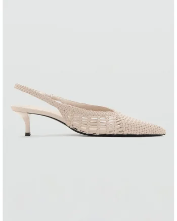 Pantofi slingback din piele ecologica cu aspect tesut, Bej deschis