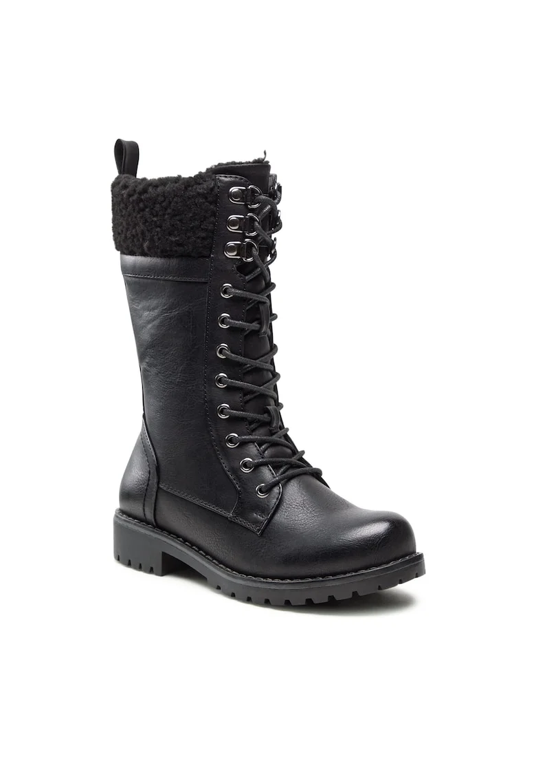 Cizme Fete,  piele ecologica, negru, Negru