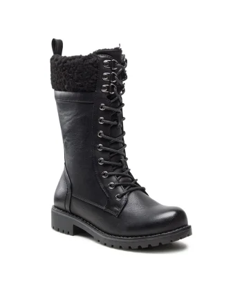 Cizme Fete,  piele ecologica, negru, Negru