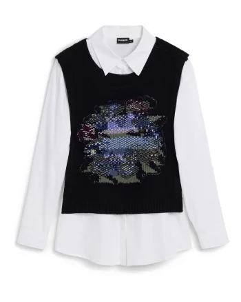 Camasa  Alb, Negru, Bumbac, Alb/Negru