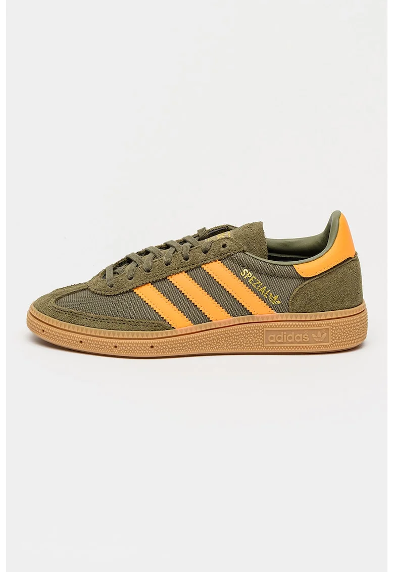 Pantofi Spezial din piele intoarsa cu insertii din plasa pentru handbal, Portocaliu mandarina/Caramel/Verde feriga