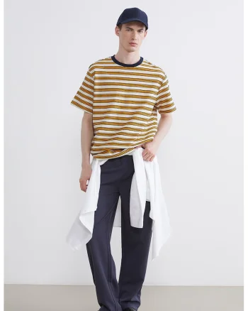 Tricou din bumbac cu dungi, Galben miere/Bej