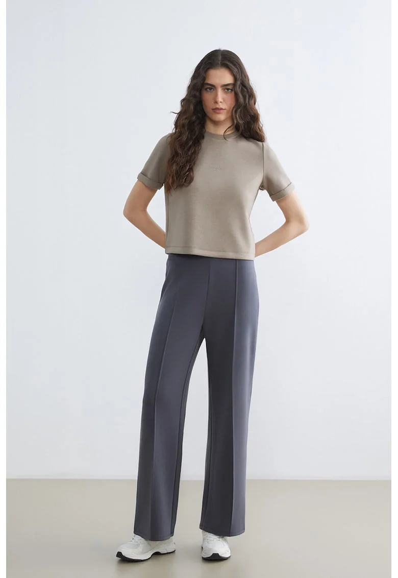 Pantaloni cu croiala ampla, talie elastica si cusaturii decorative, Gri antracit