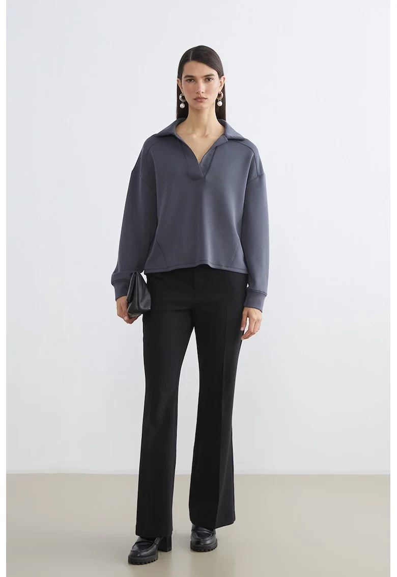Bluza de trening cu croiala lejera si maneci cazute, Gri antracit