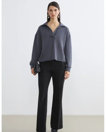 Bluza de trening cu croiala lejera si maneci cazute, Gri antracit