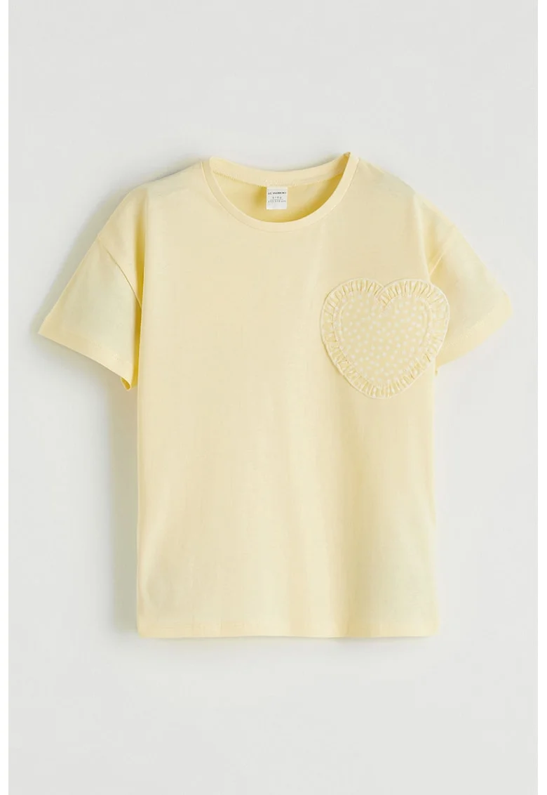 Tricou cu aplicatie inima, Galben deschis