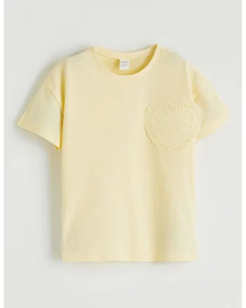 Tricou cu aplicatie inima, Galben deschis