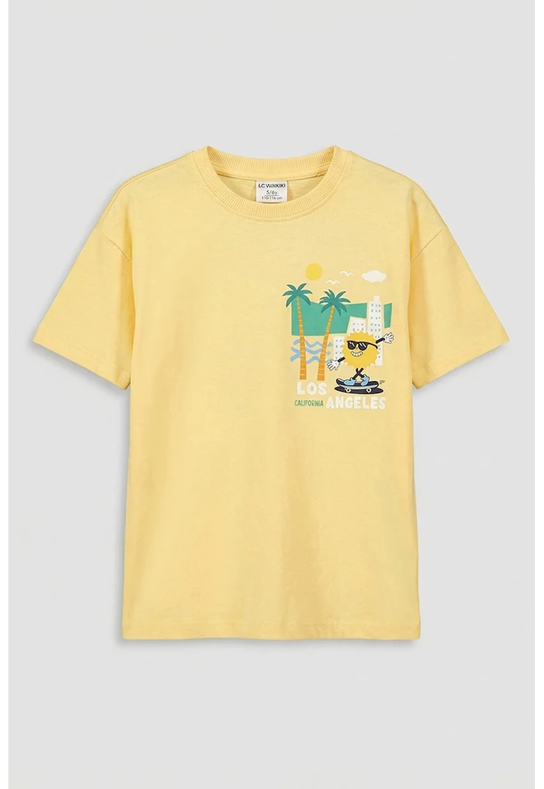 Tricou din bumbac cu imprimeu grafic, Portocaliu deschis/Albastru