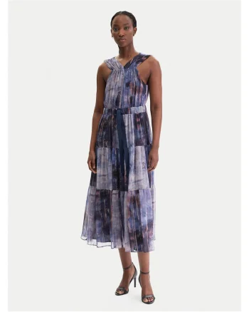 Rochie cocktail,  fermoar, bleumarin, poliester, Bleumarin