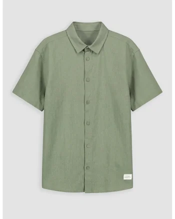 Camasa cu model uni si guler clasic, Verde fistic