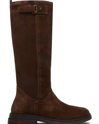 Cizme dama, U.S. Polo piele naturala, maro, fermoar, Maro
