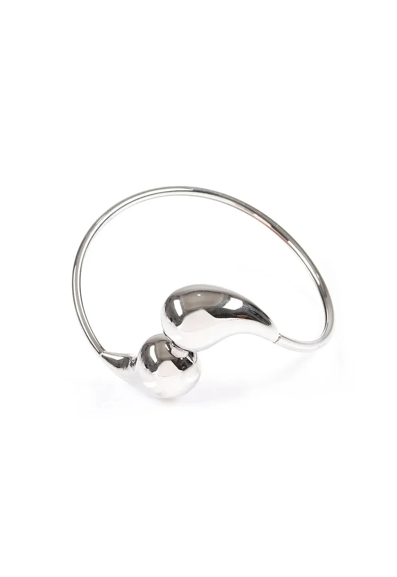 Bratara  argintie, aliaj zinc, design fluid modern, diametru 6.5 cm