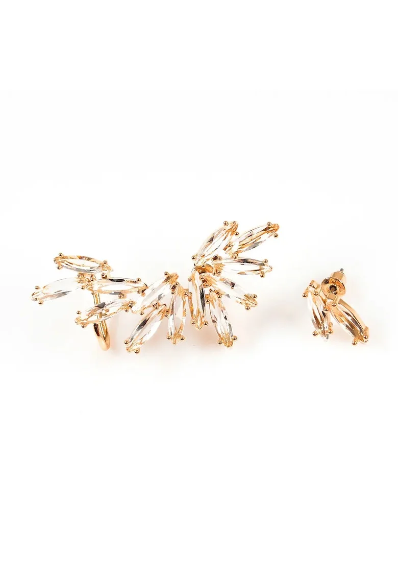 Cercei aurii tip ear cuff cu pietre stralucitoare