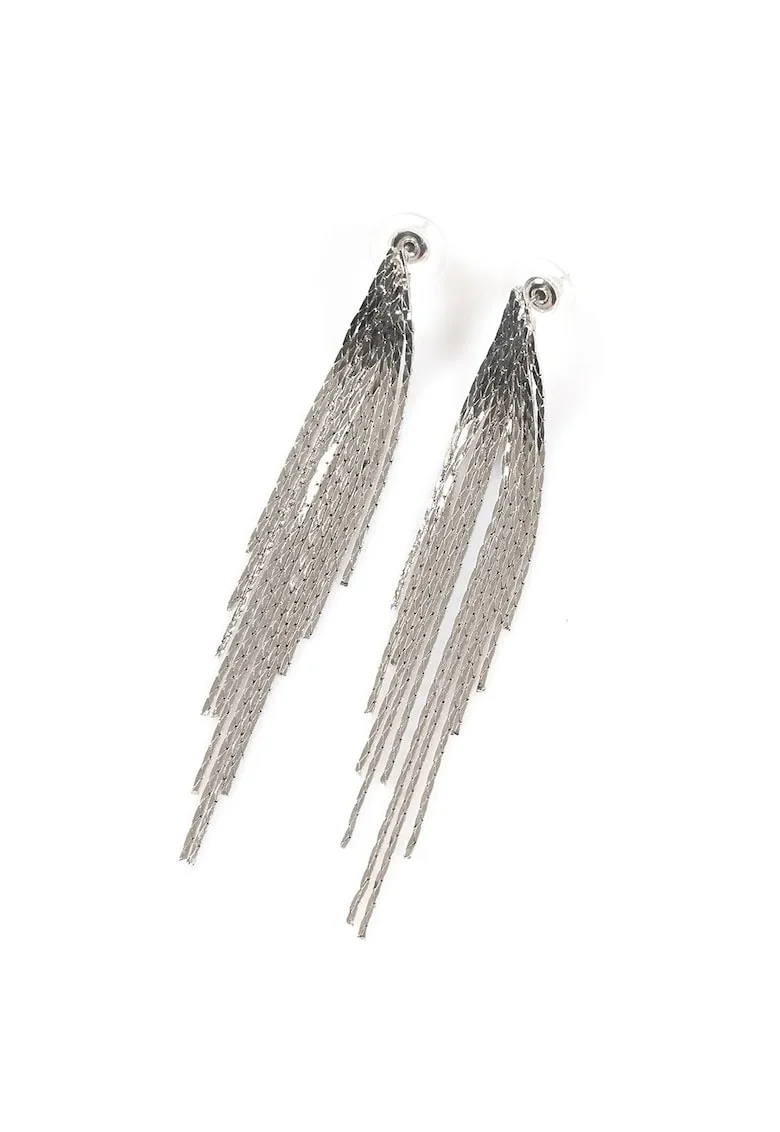 Cercei lungi  argintii 1x8cm cu franjuri metalici