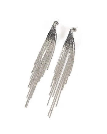Cercei lungi  argintii 1x8cm cu franjuri metalici