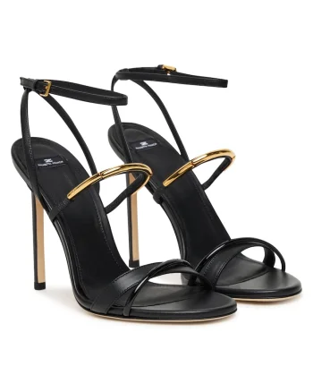 Sandale dama,  piele naturala, Auriu/Negru