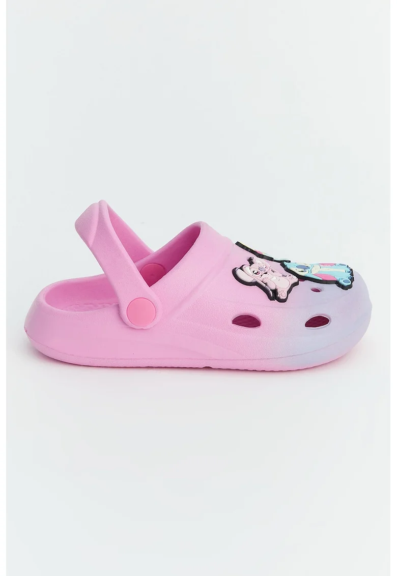 Saboti cu imprimeu Stitch, Albastru pastel/Negru/Roz pastel