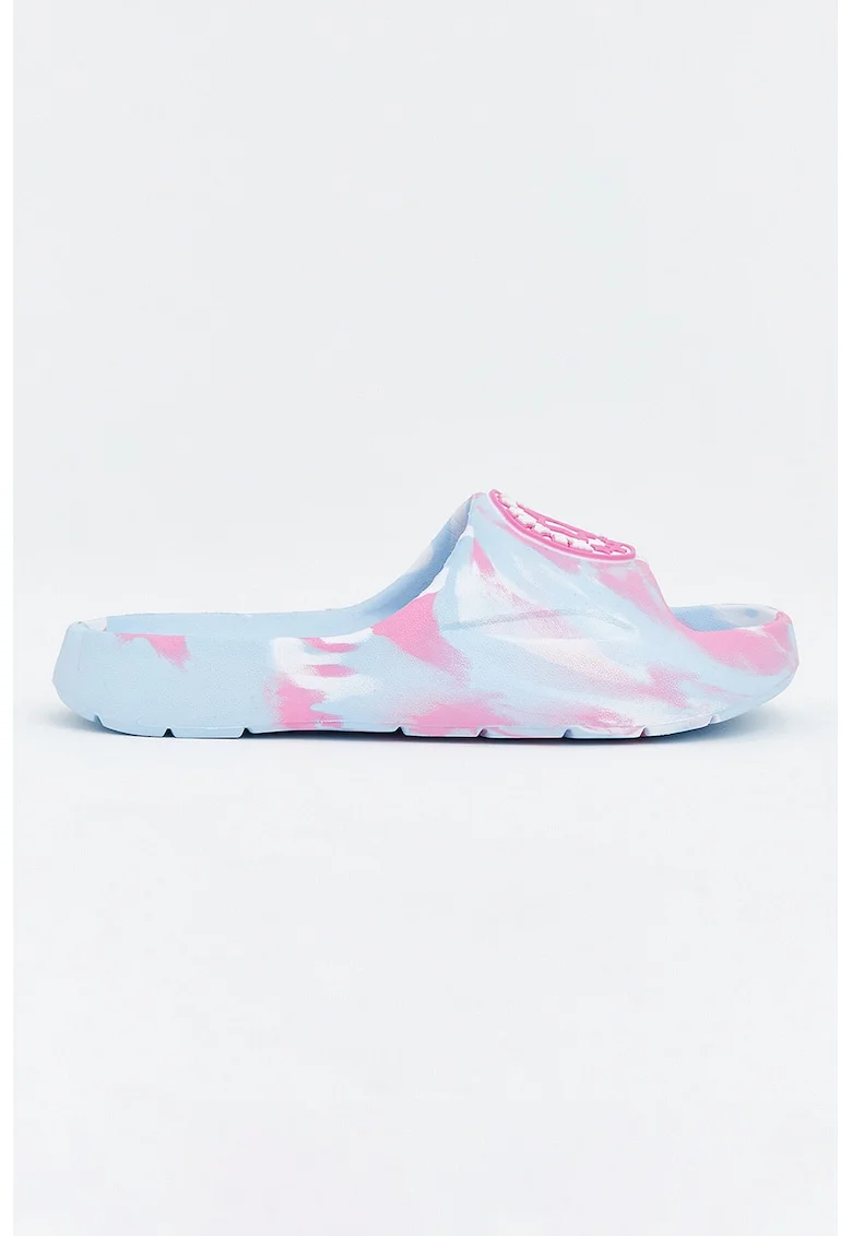 Papuci cu text, Alb/Roz pastel/Albastru glaciar