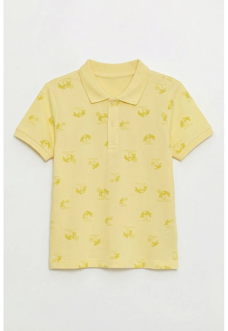 Tricou polo cu design tropical, Galben pai/Galben mustar