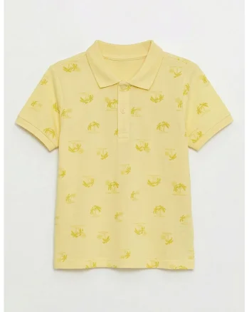 Tricou polo cu design tropical, Galben pai/Galben mustar
