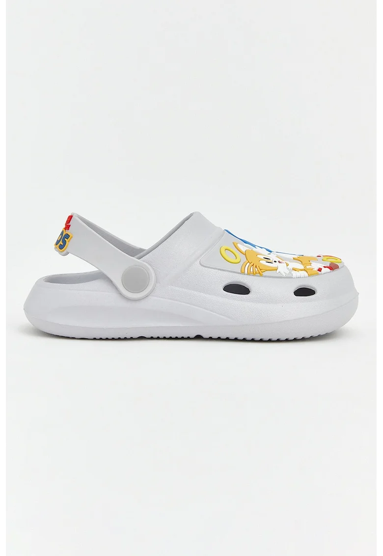 Saboti slingback cu model tematic Sonic, Gri deschis/Portocaliu/Albastru royal